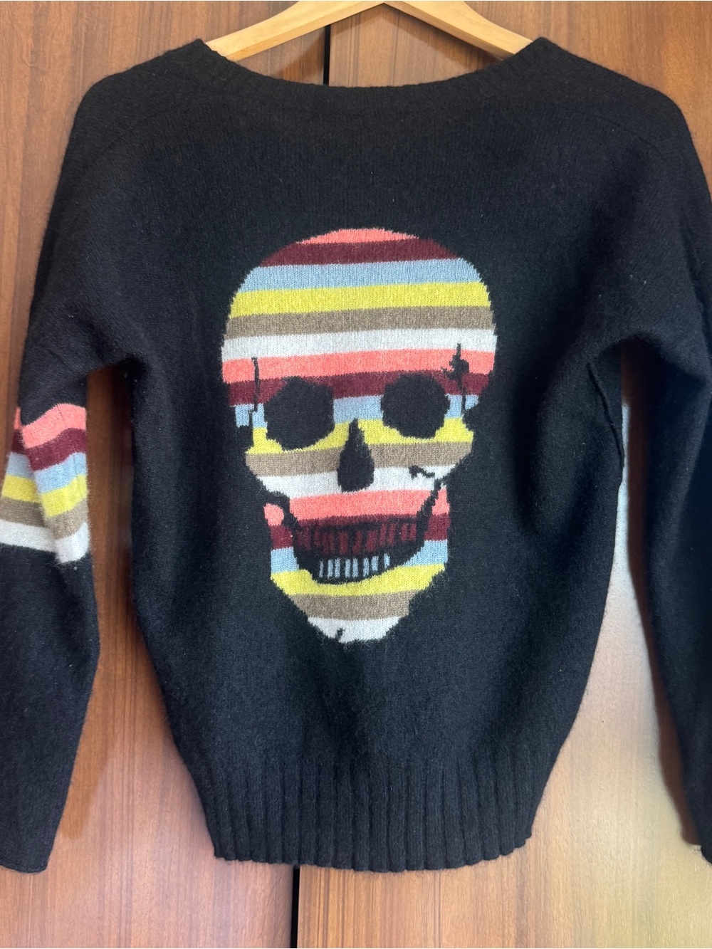 Skull Cashmere Black V neck Cozy Sweater